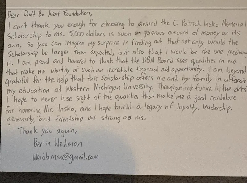 insko scholarship letter insko scholarship letter